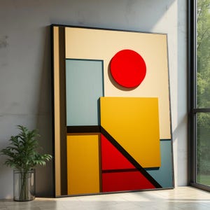 Moderne geometrische canvasafdrukkunst, gedurfde primaire kleuren, abstract muurdecor (klaar om op te hangen)