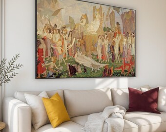 John Duncan, Canvastavla med mytisk parad, elefant- och svanscen, eterisk konsttryck