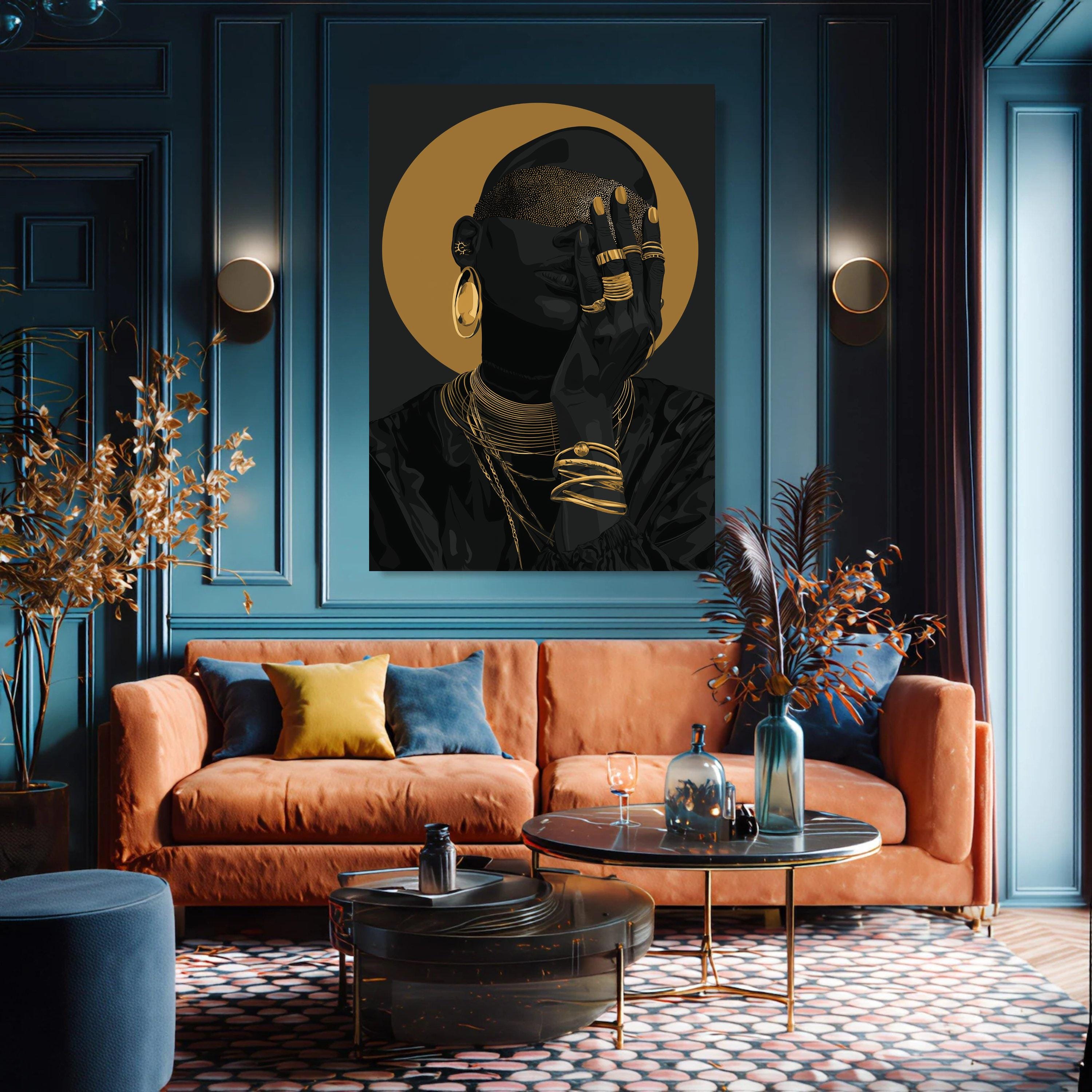 Black and Gold African Woman Canvas Wall Art, Modern Portrait - Etsy