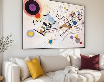 Abstrakt geometrisk kanvastavla, modern färgglad form väggdekor, konstnärlig linjedesign