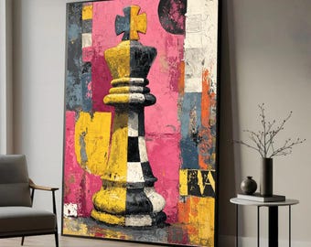 Abstract Chess King Canvas Art Print, Modern Geometric Wall Decor, Wallart
