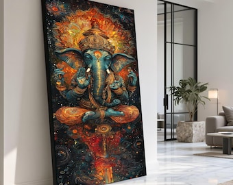 Blå Ganesha Canvastavla, Hinduisk Gud, Andlig Väggkonst, Vardagsrum, Sovrum