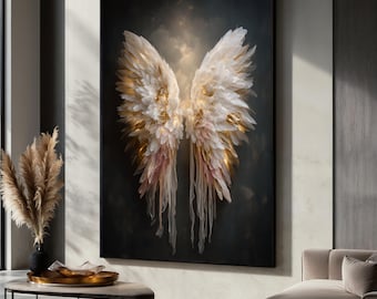 Canvastavla med befjädrade änglavingar, eterisk heminredning