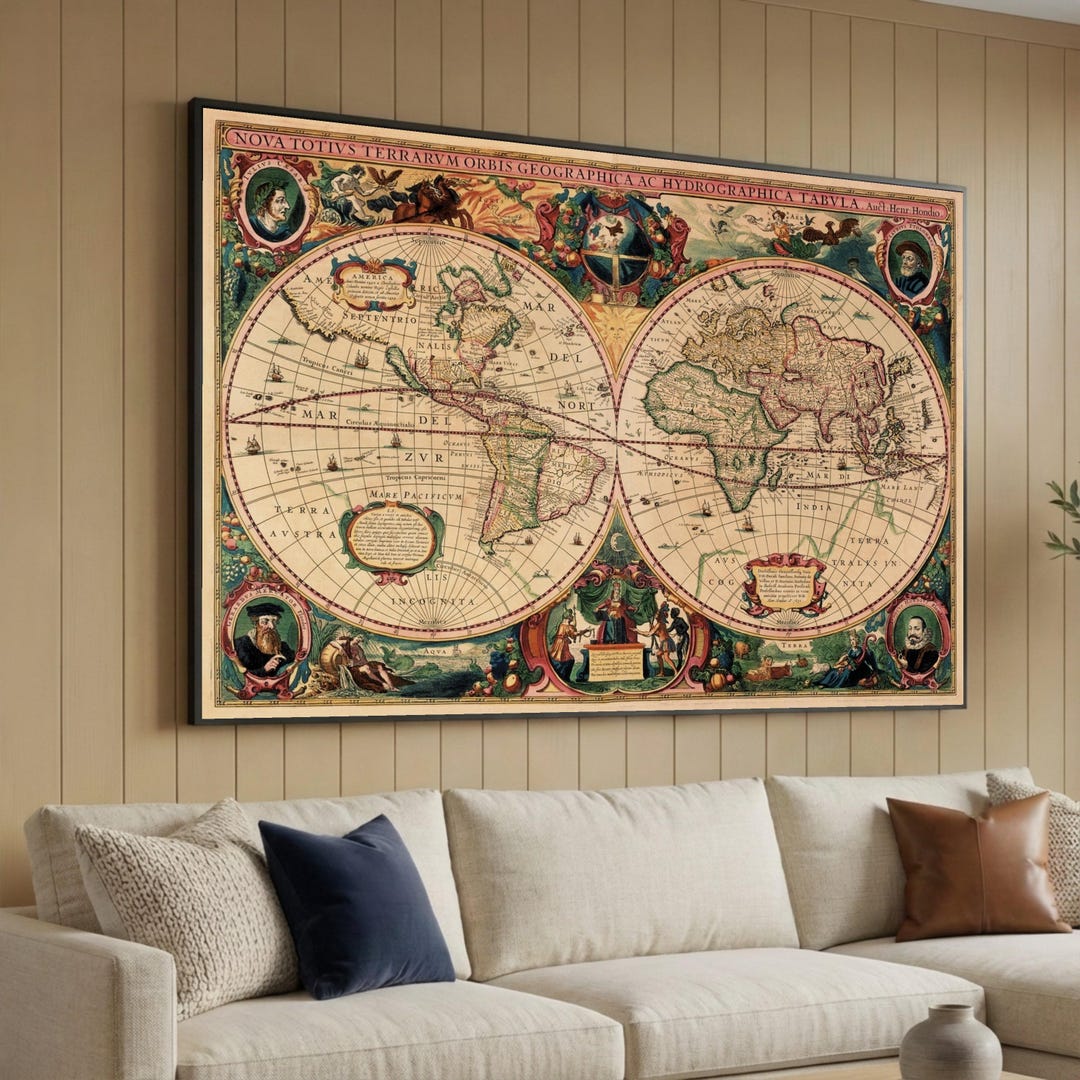 Antique World Map Canvas Print, Ready to Hang Wall Art - Etsy Australia