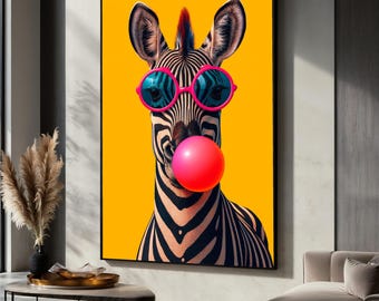 Zebra Bubblegum Canvas Art Print, Sunglasses, Quirky Animal