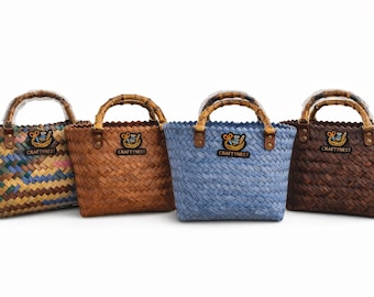 Handcrafted Straw Basket Bags with Bamboo Handles – CraftyNest