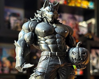 Flirty Muscular Wolf Figure – Sexy Furry Bara Statue – Halloween Werewolf 3D Printed Art Collectible