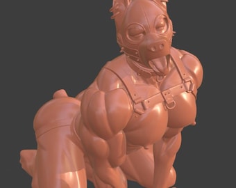 Submissive Puppy Mask STL – Kneeling Bara Male Figure for 3D Printing