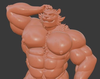 Fierce Muscular Feline Figure STL – Bara Yaoi Male Character (Digital Download)