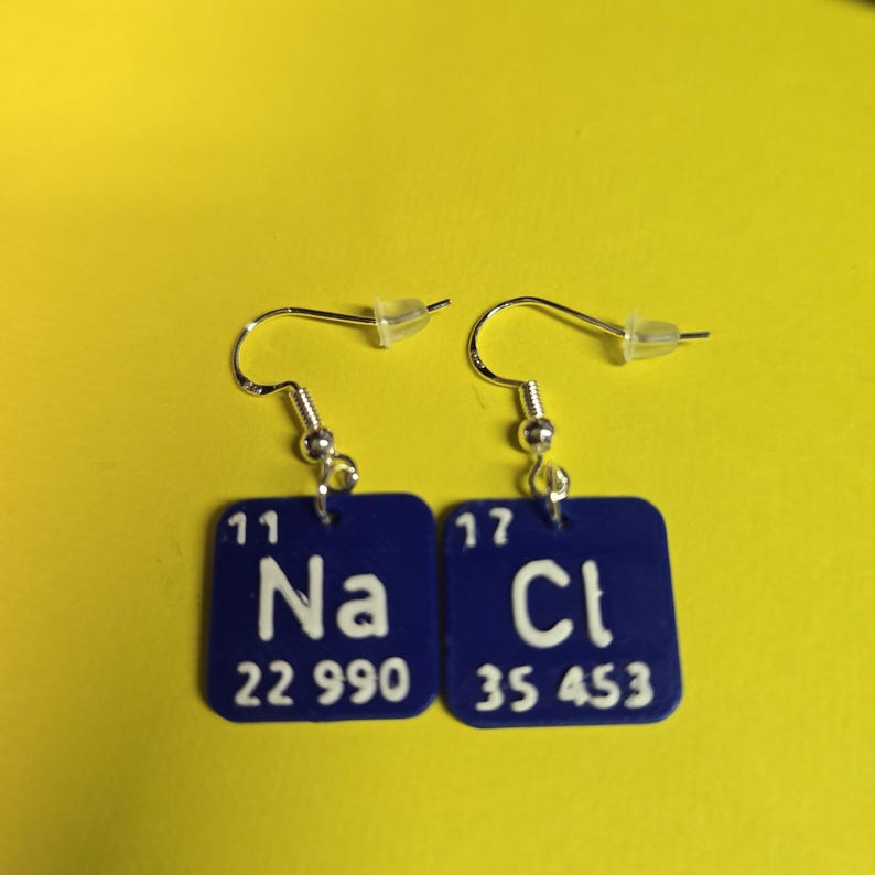 科学女子のためのアイスブレーカーとしての塩味のイヤリングNa Cl 画像 1