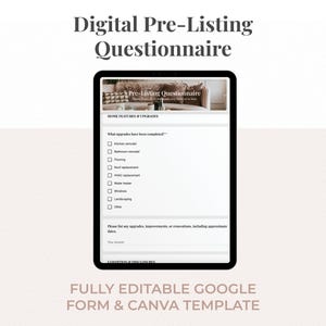 Cuestionario previo a la publicación / Plantilla de formulario de Google + Encabezados de Canva / Formulario de admisión del vendedor / Preparación para la publicación de bienes raíces