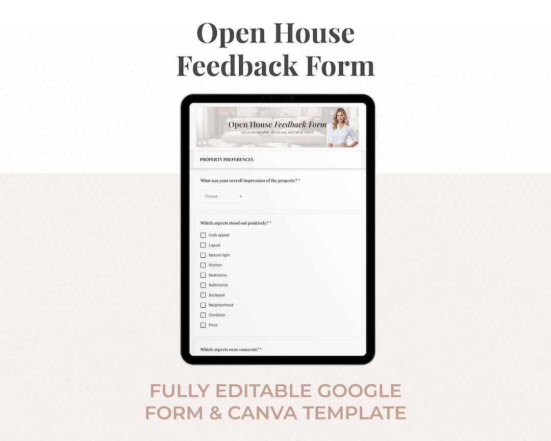 Review Form Header Open House Feedback Form | Google Form Template + Canva Headers | Real ...