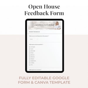 Formulario de comentarios de puertas abiertas / Plantilla de formulario de Google + Encabezados de Canva / Impresiones de compradores de propiedades inmobiliarias / Herramienta de seguimiento de agentes