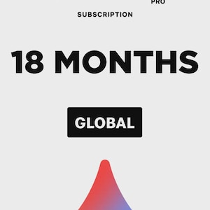 May include: A digital graphic for a Gemini Pro subscription featuring a four-pointed star icon with a color gradient. The text reads Gemini PRO SUBSCRIPTION, 18 MONTHS, and GLOBAL in a black box. A large, colorful, upward-pointing curved shape is at the bottom.