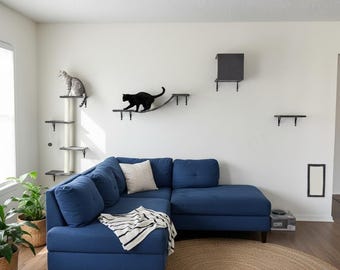 Cat Wall Shelves 4 Piece Set, Wall Mounted Cat Furniture, Cat Climbing Shelves with Hammock & Scratching Post, Cat Wall Tree
