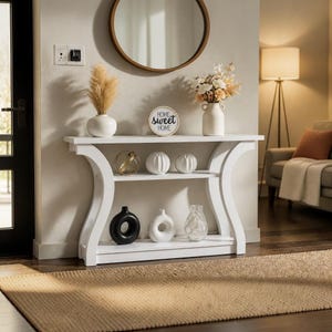 Espresso Curved 3-Tier Console Table – Modern Entryway Sofa Table