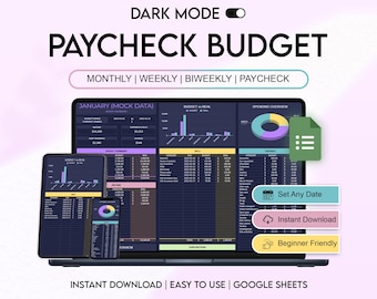 Paycheck Budget Spreadsheet Google Sheets Budget Template Budget by paycheck Personal Finance Budget Planner Expense Tracker Dark Mode