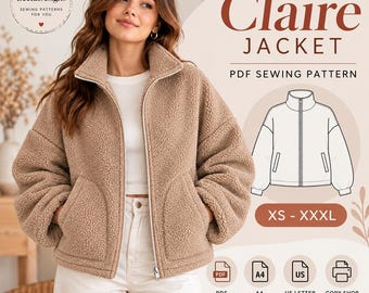 Jacket Sewing Pattern for Women Coat Pattern Zip Up Jacket pattern with lining Easy Beginner sewing PDF A0 A4 Printable digital download