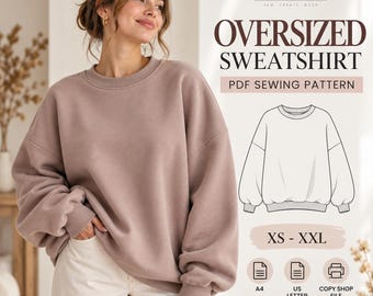 Oversized Sweatshirt Sewing Pattern women sweater Pattern Oversize Hoodie Sweater Easy Beginner sewing PDF Printable digital download