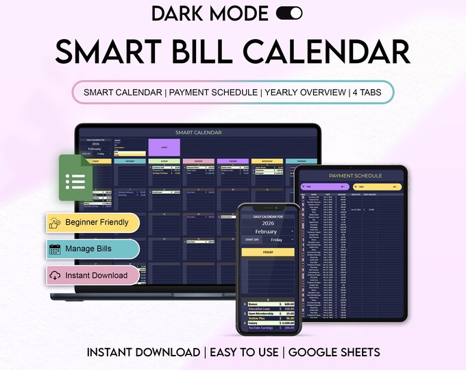 Smart Bill Calendar Spreadsheet Bill Tracker Google Sheets Template ...