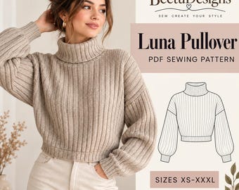 Turtleneck Sweater Sewing Pattern Women Mock Neck Top sweatshirt Pattern PDF Easy Beginner Friendly sewing A0 A4 Printable Digital Download