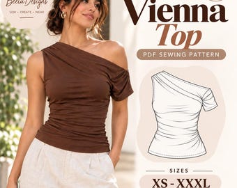 Off Shoulder Top Sewing Pattern PDF Women Draped Neckline Top Asymmetric Fitted Shirt Summer blouse Pattern A0 A4 Printable digital download