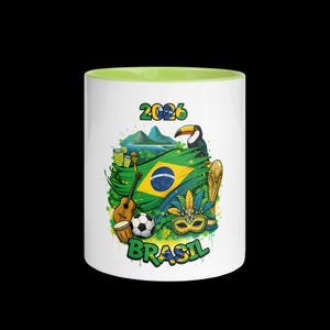 Brazil Soccer Mug with Color Inside | Football Fan Ceramic Cup