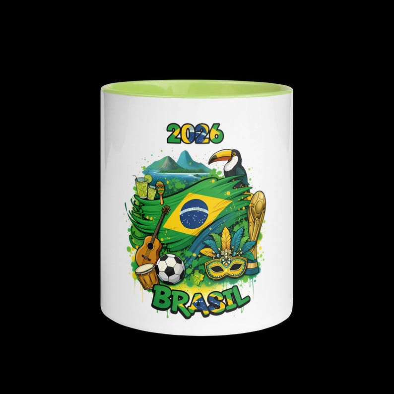 Brazil Soccer Mug with Color Inside | Football Fan Ceramic Cup