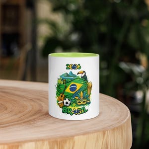 Brazil Soccer Mug with Color Inside | Football Fan Ceramic Cup