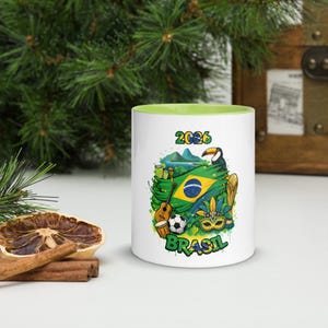 Brazil Soccer Mug with Color Inside | Football Fan Ceramic Cup