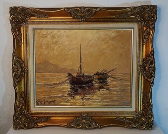 Oil Painting by Carlo Sdoya (d 1996) South African Nautical Seascape, On Board, Framed.