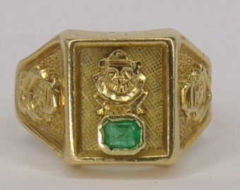 Authentic Columbian Emerald & 18k Gold Ring. Size 9 1/4. Pre-Columbian Symbols Setting. DanPicked