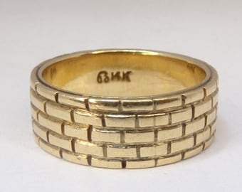 14k Gold 6.5mm Wedding Band Ring. Full Eternity Brick Design. Size 5 3/4