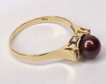 14k Gold, Freshwater Pearl & Diamond Ring. Size 10 1/2. Chocolate, Mocha, Brown Pearl