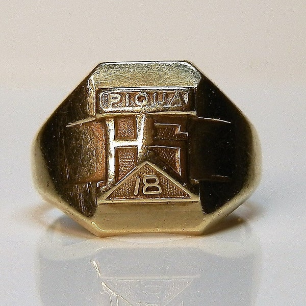 1918 Class Ring, Piqua High School, 10k Gold, Size 3 1/2. Engraved Initials, Antique Gold Ring. DanPicked