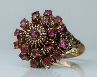 14k Gold & Natural Ruby Ring. Size 4 1/4. Thai Princess, Ruby Cluster