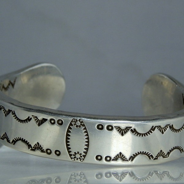 RESERVED... Heavy Sterling Silver Stamped Navajo Mans Cuff Bracelet 6.50 inch internal diameter Thick Solid Silver Stamped inside 122 grams