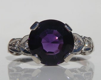 Vintage Estate Ring, 18k White Gold, Amethyst and Diamond Ring by Birks. Size 5 1/2. Round cut, Natural Purple Amethyst. DanPicked.