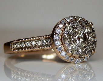 14k Rose Gold Diamond Halo Ring: Pave Set, Size 6
