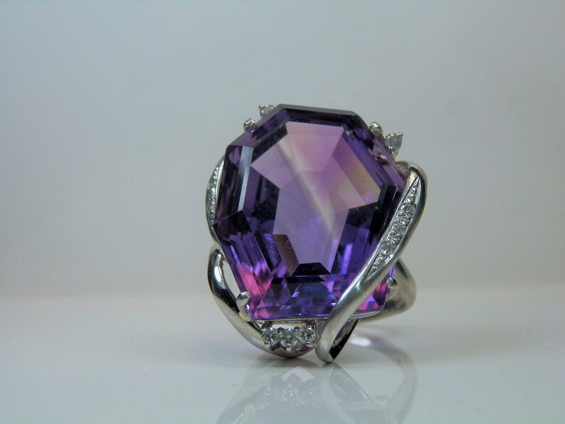 Purple Amethyst Quartz Diamond and Platinum Ring. Size 6 1/2. Etsy