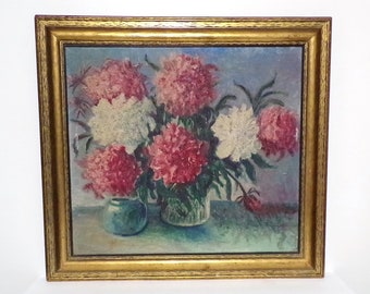 Antique Oil Painting, Floral Still Life, Unsigned, Framed, Oil on Canvas. 20 x 22". Estate Artwork. DanPicked