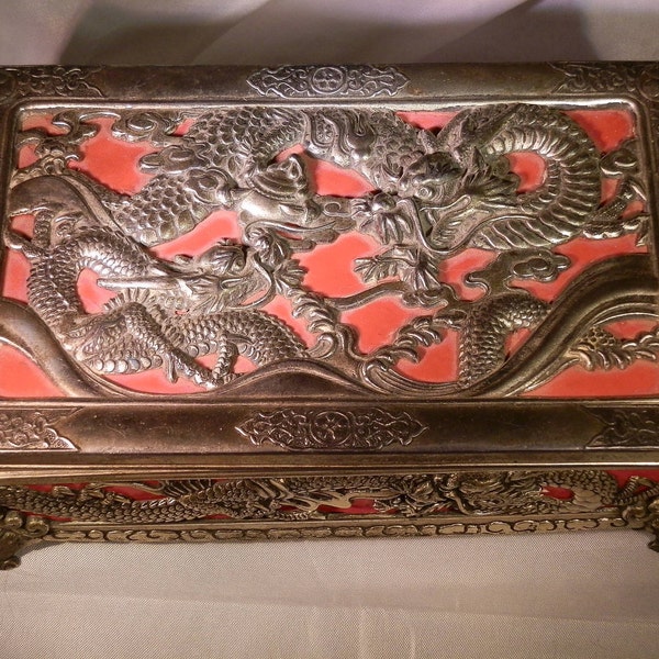 Jewelry box. Vintage Dragon Japanese. Ornate designs on all sides. Well made.