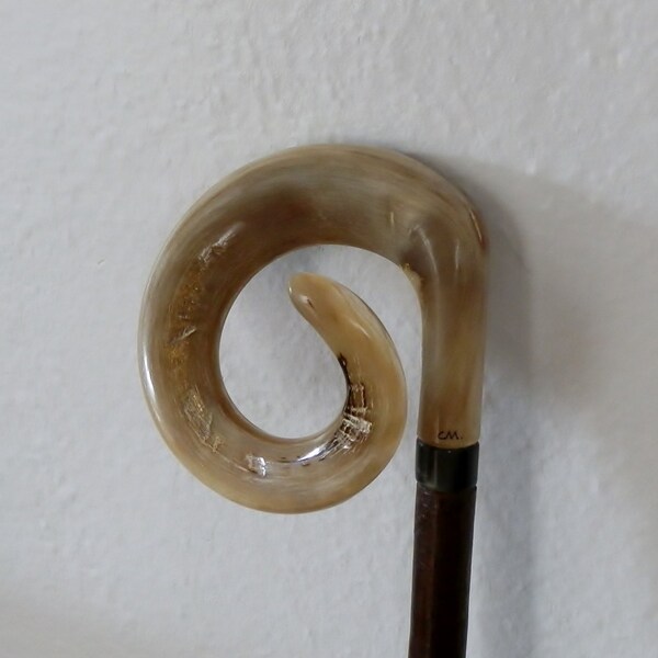 Curly Ramshorn Crook Country Stick Cane. Signed and Numbered.