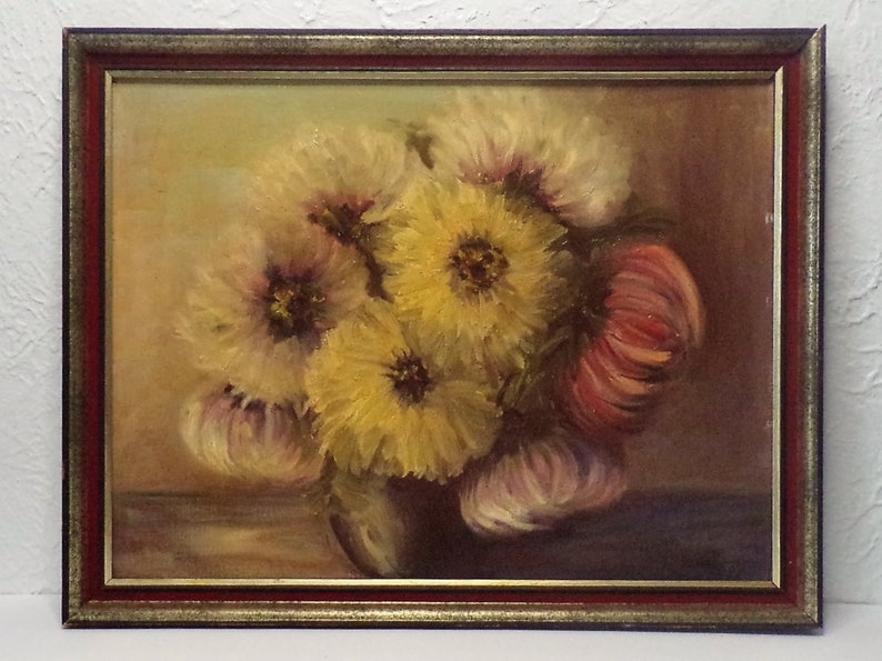 Still life Floral Painting, Framed, canvas board. 14 store x 18. Vintage Original Wall Art. DanPicked