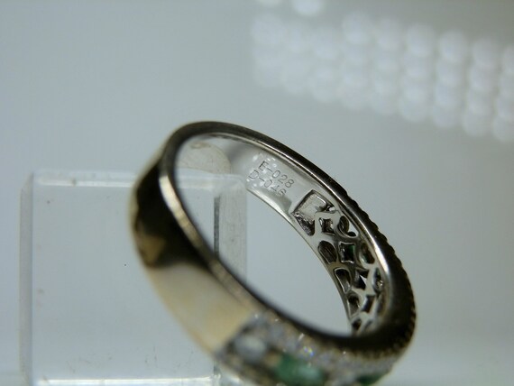 Carnation Designs, Diamond and Emerald, 18k Gold Engagement Band Ring, Size 6 1/2 View 5