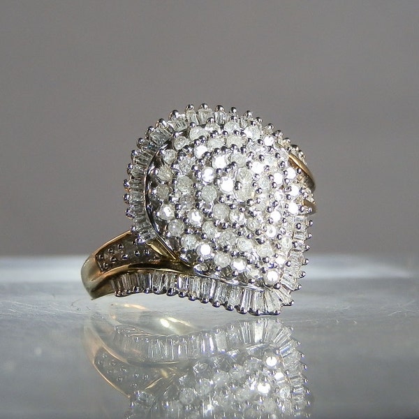 Vintage Diamond Ring 10k Yellow Gold Pave Diamonds Size 7 Round and Baguette Diamonds DanPickedMinerals