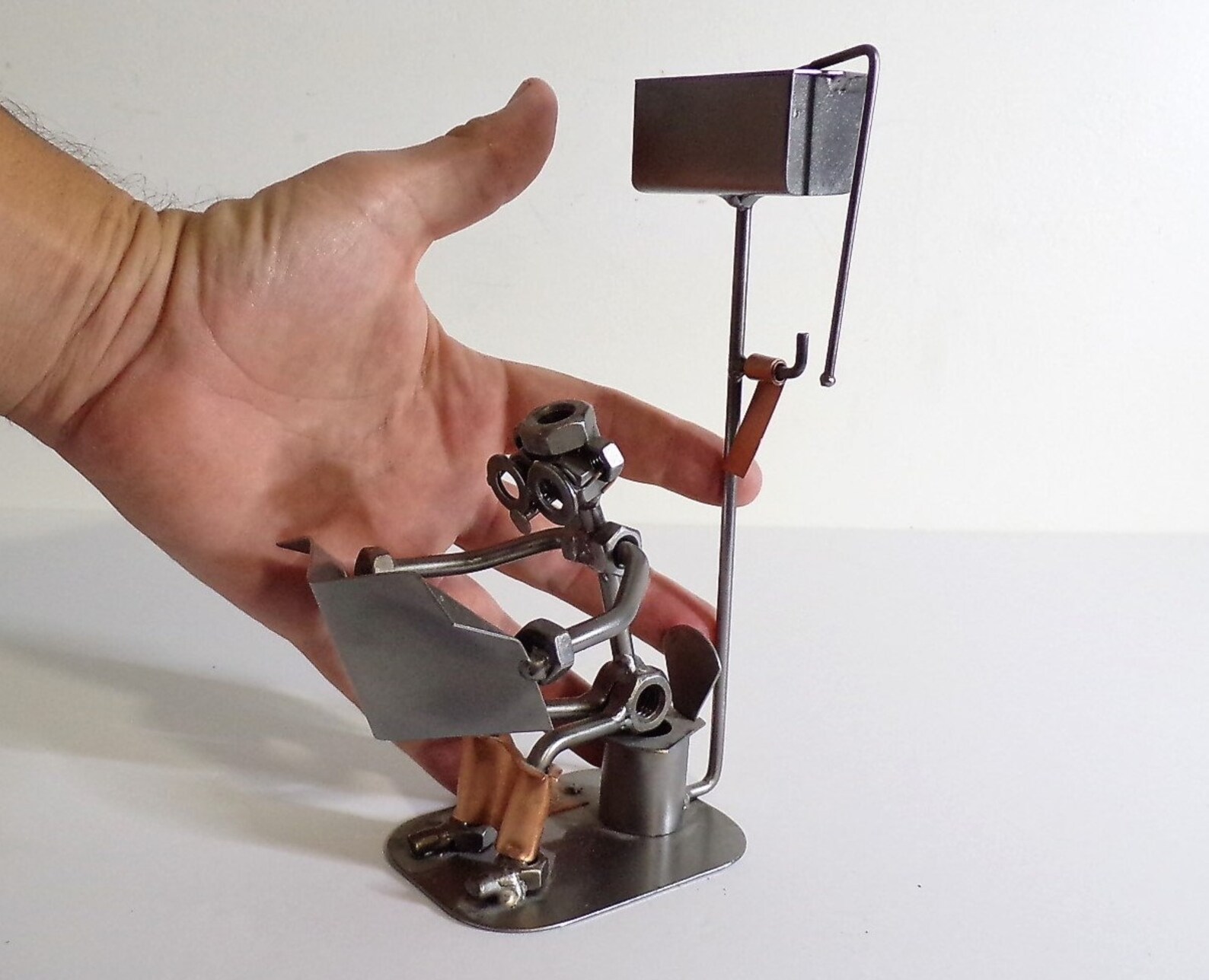 Folk Art. Nuts and Bolts Sculpture Figure Reading Newspaper Etsy