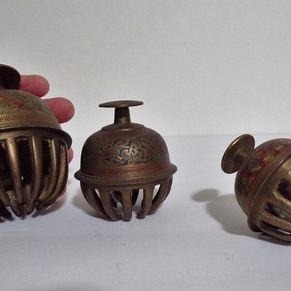 Three Vintage Elephant Claw Ritual Bells. Brass Handmade Meditation Bell Bell Table Decoration Collectible. DanPicked
