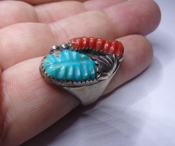 Important Vintage Native American Zuni Julie O Lahi Turquoise Coral Sterling Silver Ring Old Important Vintage Native American Zuni Julie O Lahi Turquoise Coral Sterling Silver Ring Old
