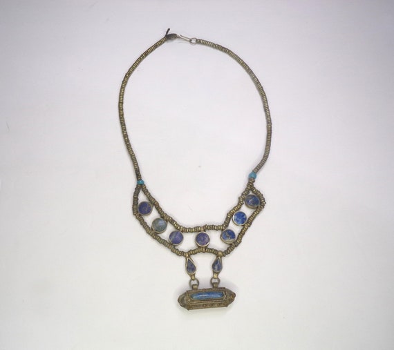 Arabian Necklace, Silver Filigree with real Lapis… - image 2